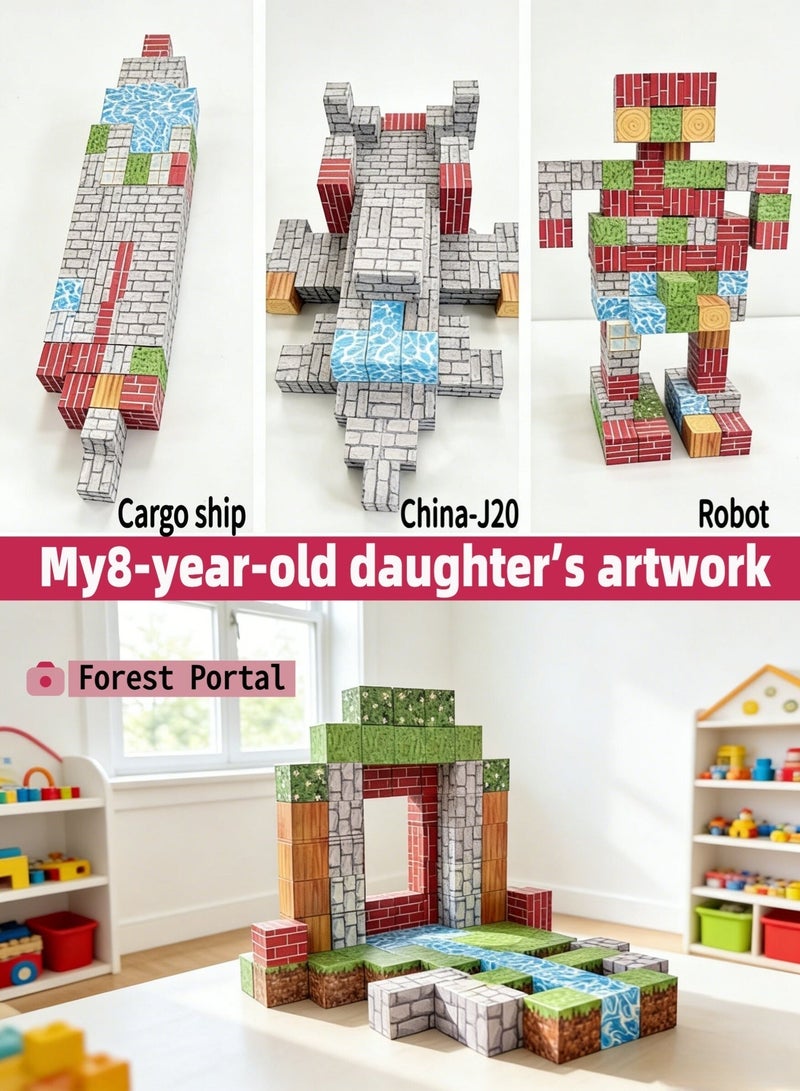 oasistrail Magnetic Blocks-Building cubes 150PCS High-Strength Mine Magnet World Set for Kids, Magnet Blocks Cubes for Boys Girls, A must-have construction building toy for kindergarten classroomsSTEM Montessori Sensory Toys Stacking Toy for 3 4 5 6 7 8 9 10 11 12 Christmas Birthday Gift(Forest Tower; includes 5 toy figurines.) - Image 4