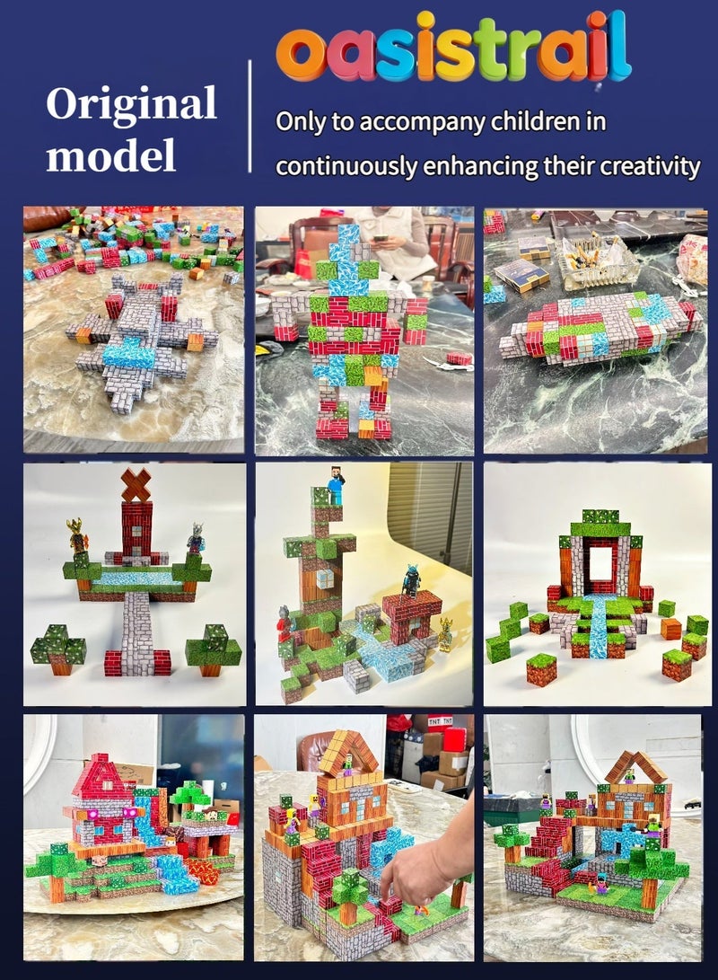 oasistrail Magnetic Blocks-Building cubes 150PCS High-Strength Mine Magnet World Set for Kids, Magnet Blocks Cubes for Boys Girls, A must-have construction building toy for kindergarten classroomsSTEM Montessori Sensory Toys Stacking Toy for 3 4 5 6 7 8 9 10 11 12 Christmas Birthday Gift(Forest Tower; includes 5 toy figurines.) - Image 3
