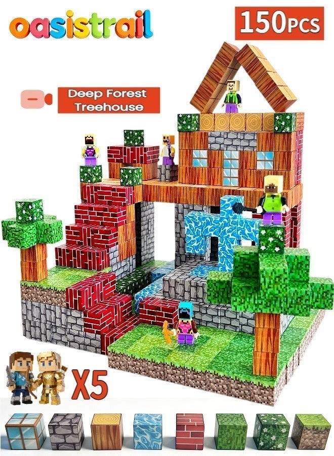 oasistrail Magnetic Blocks-Building cubes 150PCS High-Strength Mine Magnet World Set for Kids, Magnet Blocks Cubes for Boys Girls, A must-have construction building toy for kindergarten classroomsSTEM Montessori Sensory Toys Stacking Toy for 3 4 5 6 7 8 9 10 11 12 Christmas Birthday Gift(Forest Tower; includes 5 toy figurines.) - Image 2