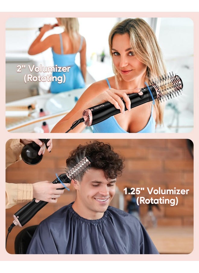 Terviiix 4-In-1 Hot Air Rotating Blow Dryer Brush Kit - 1000W With Rotatable Round Brushes (2 Sizes), Oval Volumizer, And Diffuser - Ideal For Curly Hair, With Arthritis-Friendly Big Buttons, Black  - Image 2