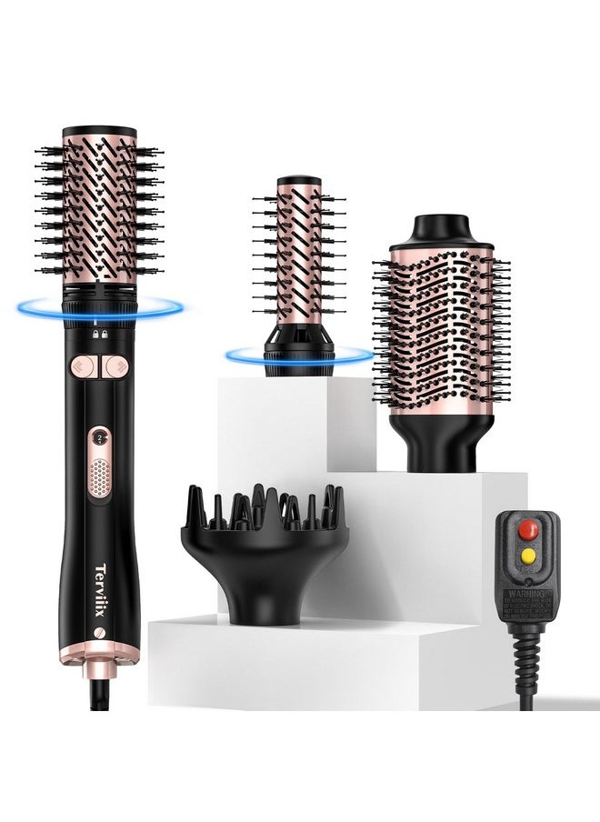Terviiix 4-In-1 Hot Air Rotating Blow Dryer Brush Kit - 1000W With Rotatable Round Brushes (2 Sizes), Oval Volumizer, And Diffuser - Ideal For Curly Hair, With Arthritis-Friendly Big Buttons, Black  - Image 1