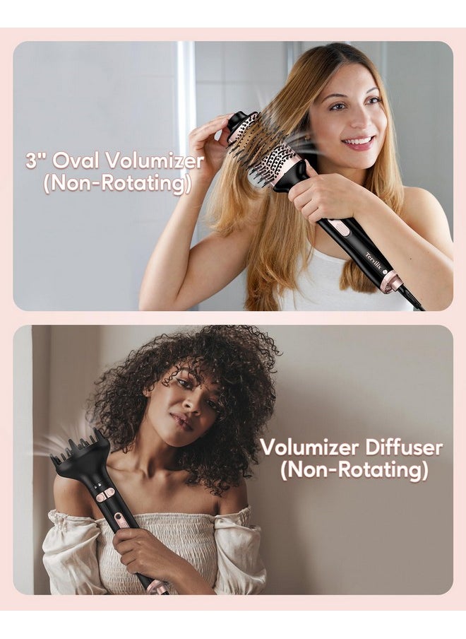 Terviiix 4-In-1 Hot Air Rotating Blow Dryer Brush Kit - 1000W With Rotatable Round Brushes (2 Sizes), Oval Volumizer, And Diffuser - Ideal For Curly Hair, With Arthritis-Friendly Big Buttons, Black  - Image 3