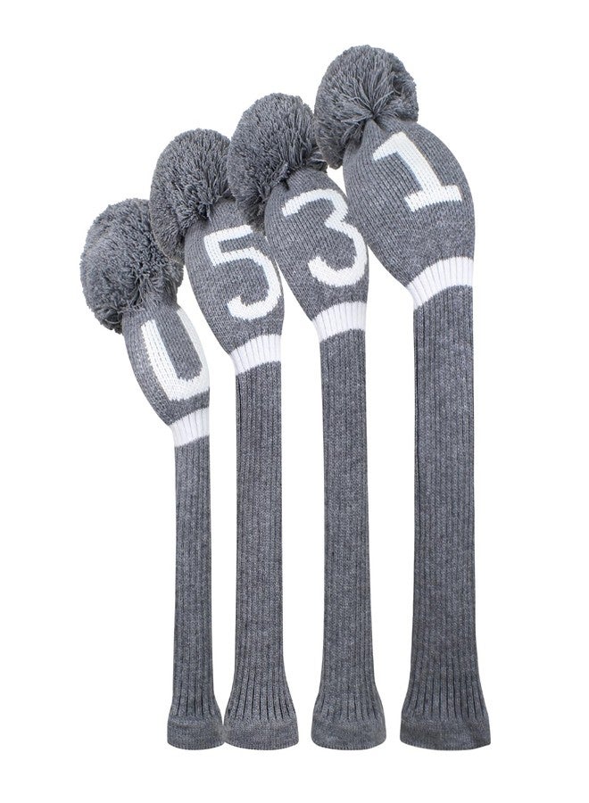 Scott Edward Green Grey White Argyle Golf Club Head Covers, Acrylic Yarn Double-Layers Knitted, with Rotatable Number Tags Set of 4 (Gray White Number 135U) - Image 1