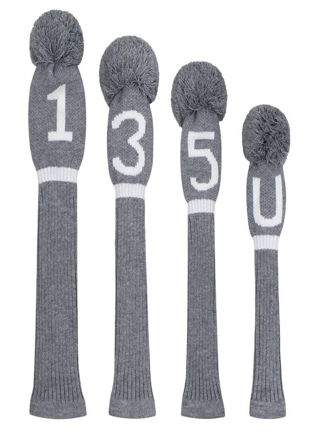 Scott Edward Green Grey White Argyle Golf Club Head Covers, Acrylic Yarn Double-Layers Knitted, with Rotatable Number Tags Set of 4 (Gray White Number 135U) - Image 2