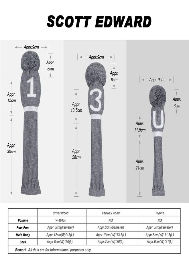 Scott Edward Green Grey White Argyle Golf Club Head Covers, Acrylic Yarn Double-Layers Knitted, with Rotatable Number Tags Set of 4 (Gray White Number 135U) - Image 3
