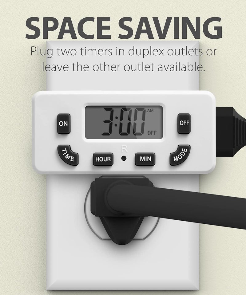 Fosmon Digital Timer for Electrical Outlets, Indoor 24 Hour Light Timer Programmable, Mini Plug in Outlet for Lamps, Fans, Grow Lights, 2 On/Off Programs, 15A/1875W, ETL Listed - Image 5