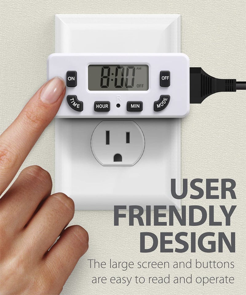 Fosmon Digital Timer for Electrical Outlets, Indoor 24 Hour Light Timer Programmable, Mini Plug in Outlet for Lamps, Fans, Grow Lights, 2 On/Off Programs, 15A/1875W, ETL Listed - Image 4