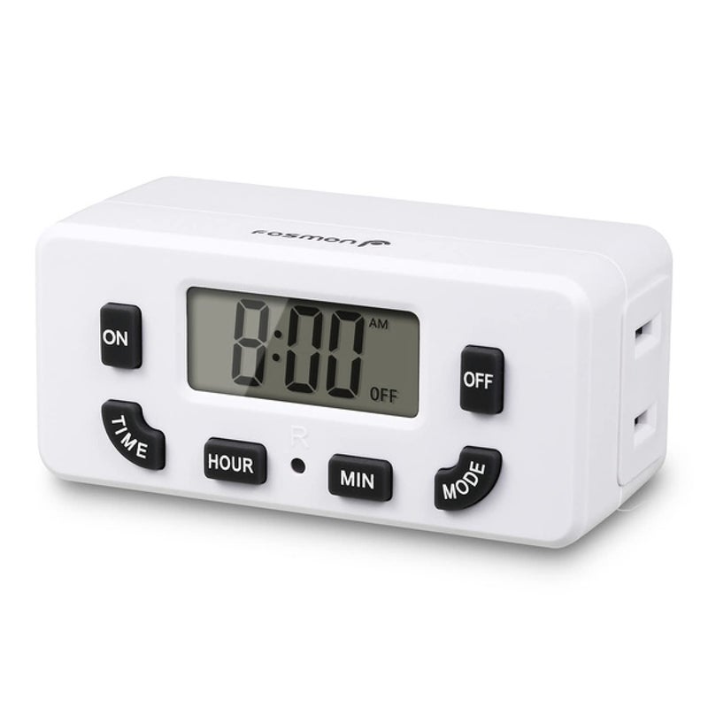 Fosmon Digital Timer for Electrical Outlets, Indoor 24 Hour Light Timer Programmable, Mini Plug in Outlet for Lamps, Fans, Grow Lights, 2 On/Off Programs, 15A/1875W, ETL Listed - Image 1