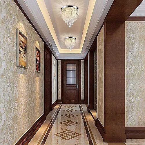 CRYSTA WORLD 3-W White K9 Crystal Chandelier Fixture,Modern Flush Mount Ceiling Light Fixtures Raindrop Chandelier for Bedroom,Dining Room,Living Room, H 10.5" x D 9" - Image 3
