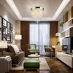 CRYSTA WORLD 3-W White K9 Crystal Chandelier Fixture,Modern Flush Mount Ceiling Light Fixtures Raindrop Chandelier for Bedroom,Dining Room,Living Room, H 10.5" x D 9" - Image 4