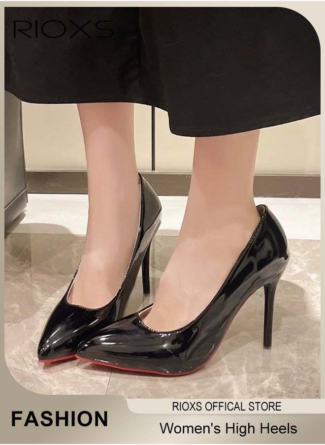RIOXS Women's Pointed Toe High Heels, 10cm Patent Leather Pumps, Elaborate Stiletto Heels Pumps, Elegant Wedding Dress Shoes, Suitable for Office, Party, Wedding or Formal Occasions, Easy to Wear for All Day Long  - Image 1
