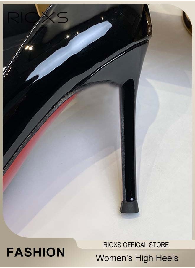 RIOXS Women's Pointed Toe High Heels, 10cm Patent Leather Pumps, Elaborate Stiletto Heels Pumps, Elegant Wedding Dress Shoes, Suitable for Office, Party, Wedding or Formal Occasions, Easy to Wear for All Day Long  - Image 3
