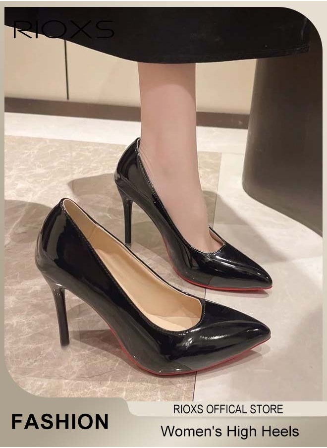 RIOXS Women's Pointed Toe High Heels, 10cm Patent Leather Pumps, Elaborate Stiletto Heels Pumps, Elegant Wedding Dress Shoes, Suitable for Office, Party, Wedding or Formal Occasions, Easy to Wear for All Day Long  - Image 5