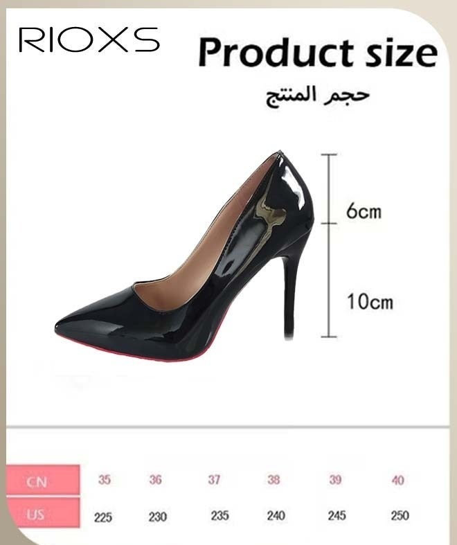 RIOXS Women's Heeled Pumps, 10cm Patent Leather Pumps, Stiletto High Heels for Women, Closed Pointed Toe High Heels, Patent Leather Pumps, Laides Party Wedding Dress Heels, Slip-on Heeled Shoes,  Classic High Heel Shoes for Professional Outfits/ Work and Daily Wear, Evening Pumps Black - Image 4