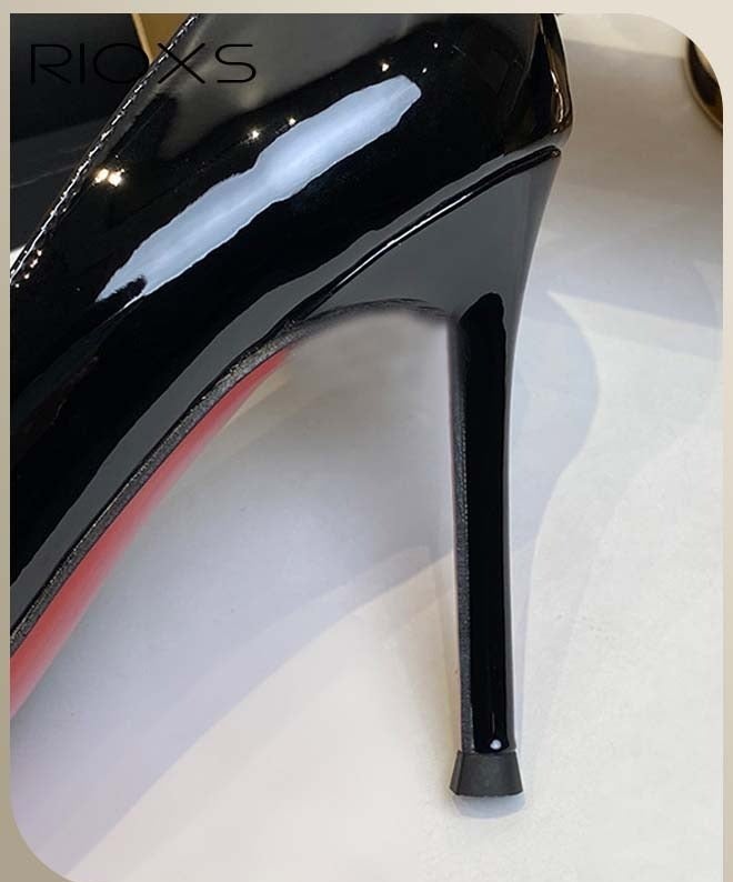 RIOXS Women's Heeled Pumps, 10cm Patent Leather Pumps, Stiletto High Heels for Women, Closed Pointed Toe High Heels, Patent Leather Pumps, Laides Party Wedding Dress Heels, Slip-on Heeled Shoes,  Classic High Heel Shoes for Professional Outfits/ Work and Daily Wear, Evening Pumps Black - Image 3