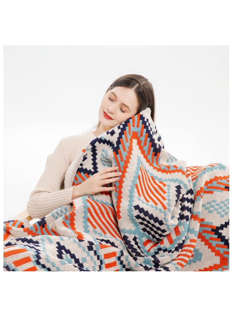 Captaintech Bohemian Blanket Tassel Throw Blanket Boho Cozy Knitted Throw Blanket, Soft Lightweight Blanket for Sofa, Couch, Bed, Bohemian Decor for Living Room, Bedroom, Room 47Inx63In, Orange,navy Blue - Image 2