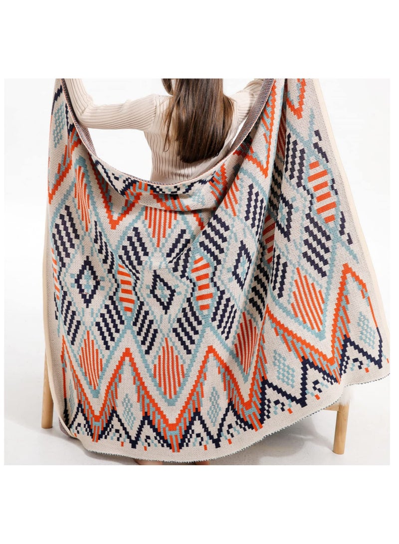 Captaintech Bohemian Blanket Tassel Throw Blanket Boho Cozy Knitted Throw Blanket, Soft Lightweight Blanket for Sofa, Couch, Bed, Bohemian Decor for Living Room, Bedroom, Room 47Inx63In, Orange,navy Blue - Image 4