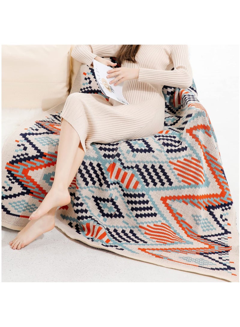 Captaintech Bohemian Blanket Tassel Throw Blanket Boho Cozy Knitted Throw Blanket, Soft Lightweight Blanket for Sofa, Couch, Bed, Bohemian Decor for Living Room, Bedroom, Room 47Inx63In, Orange,navy Blue - Image 5