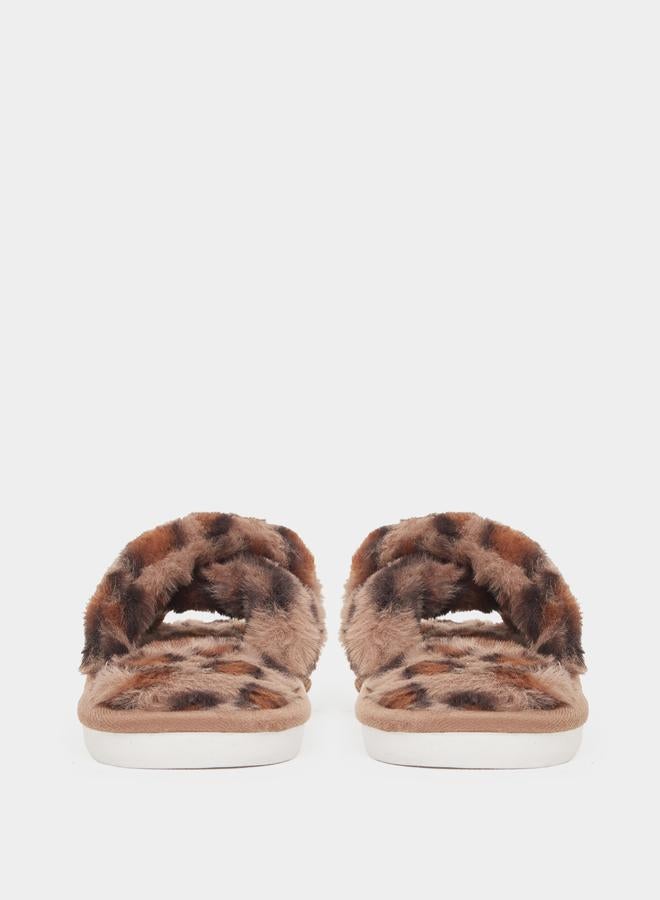 Styli Fluffy Leopard Print Bedroom Slippers - Image 5