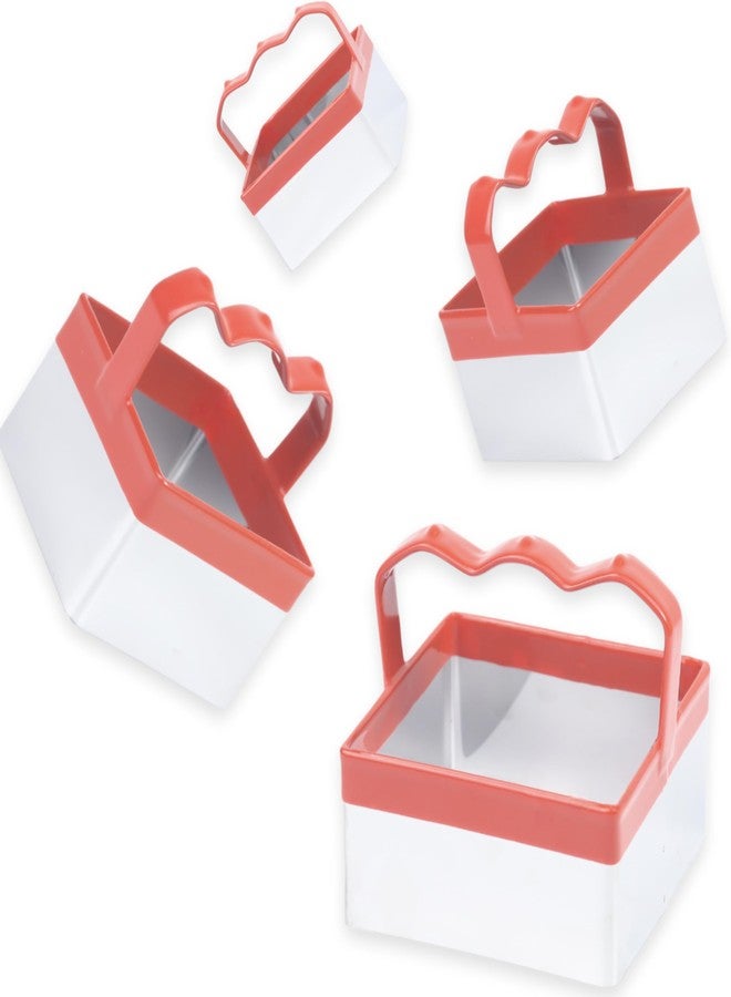 COOKIEQUE Square Cookie Cutter Set – 4-Piece Fun with Ergonomic Handles, Bake Perfect Cookies & Biscuits, Durable Stainless Steel, Comfy Red Silicone Grip, 2.5, 3, 3.4, & 4 Inch Sizes - Image 1