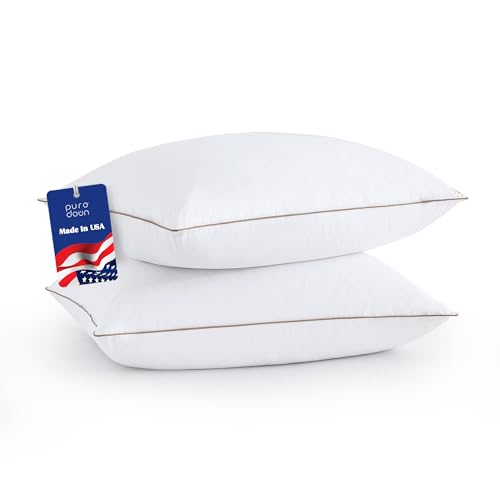 puredown® Made in USA Goose Feather Down Pillow, 100% Cotton Cover, Hotel Pillows King Size Set of 2, Luxury Feather Pillows for Back, Stomach or Side Sleepers - Image 1