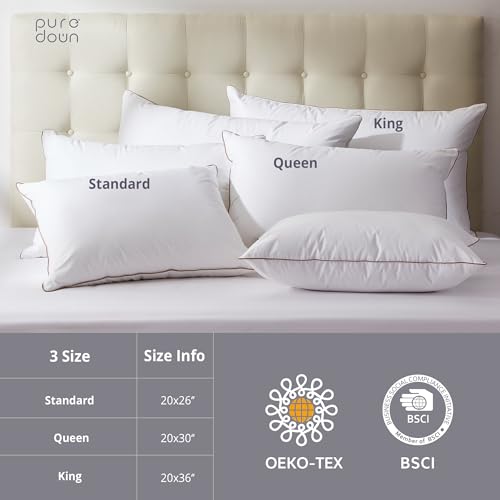 puredown® Made in USA Goose Feather Down Pillow, 100% Cotton Cover, Hotel Pillows King Size Set of 2, Luxury Feather Pillows for Back, Stomach or Side Sleepers - Image 4