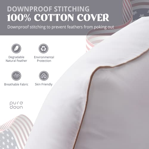 puredown® Made in USA Goose Feather Down Pillow, 100% Cotton Cover, Hotel Pillows King Size Set of 2, Luxury Feather Pillows for Back, Stomach or Side Sleepers - Image 3