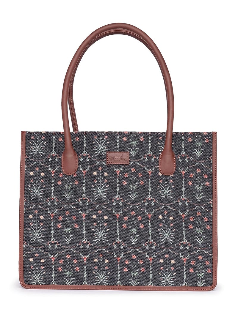 ZOUK Printed Jute Handcrafted Grey Women's Stylish Tote Bags | Tote Handbag| Shoulder bag with double handle - Image 1