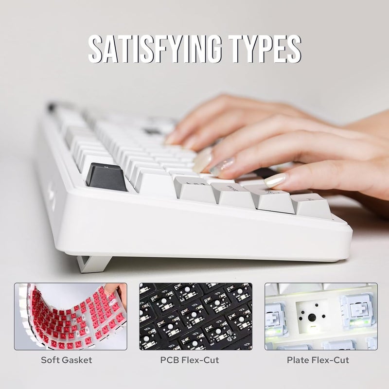 EPOMAKER X AULA F99 PRO Wireless Gaming Keyboard, Hot Swappable, 2.4GHz/Type-C/BT5.0 Custom Mechanical Keyboard with 8000mAh Battery, RGB Backlit (Black&Grey&White) - Image 3