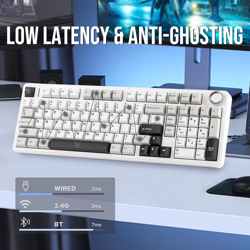 EPOMAKER X AULA F99 PRO Wireless Gaming Keyboard, Hot Swappable, 2.4GHz/Type-C/BT5.0 Custom Mechanical Keyboard with 8000mAh Battery, RGB Backlit (Black&Grey&White) - Image 4