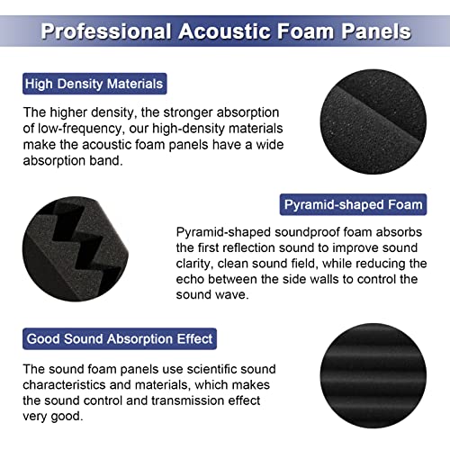 IRIDESCENT 52 Pack Acoustic Foam Panels,1" x 12" x 12"Acoustic Wedge Studio Foam Sound Absorption Wall Panels (Black) - Image 4