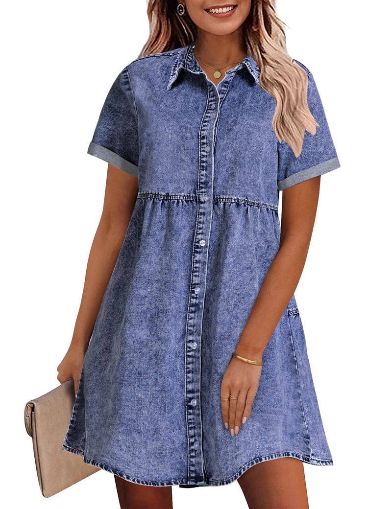GRAPENT Casual Dress for Women Bridal Shower Dress Aline Dress for Women Baby Doll Dress Summer Swing Dresses for Women Color Reef Blue Size X-Large Size 16 Size 18 - Image 1