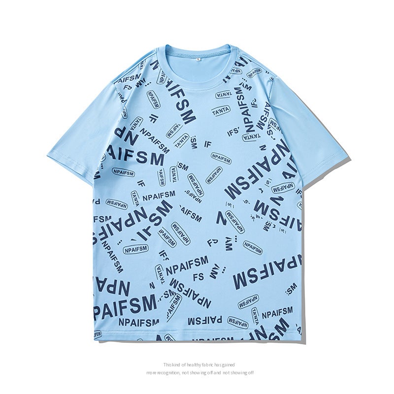 Ice Silk plus size short sleeve men's T-shirt 2022 summer new trendy drop shoulder sleeve loose quick-drying short sleeve half sleeve bottoming shirt - Image 2
