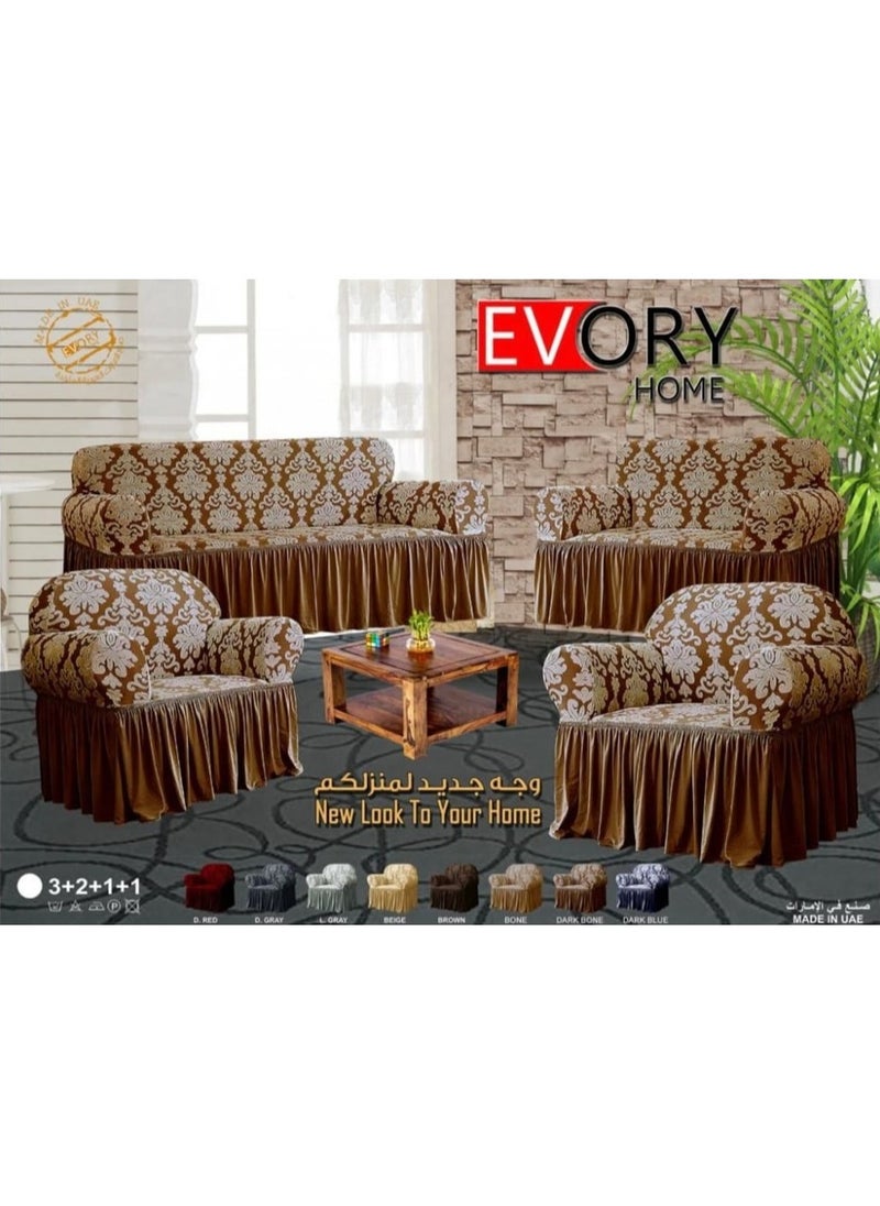 EVORY HOME Sofa Cover Jacquard 4-Pieces Set of 7-Seater (3+2+1+1) Super Stretchable Anti-Wrinkle Slip Resistant Furniture Protector  - Image 1