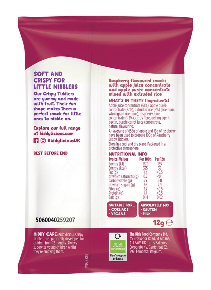 Kiddylicious Raspberry Crispy Tiddlers - Delicious Real Fruit Treat for Kids - Suitable for 12+ Months -12gms - Image 2