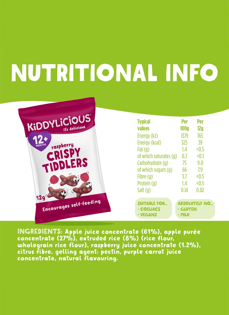 Kiddylicious Raspberry Crispy Tiddlers - Delicious Real Fruit Treat for Kids - Suitable for 12+ Months -12gms - Image 4
