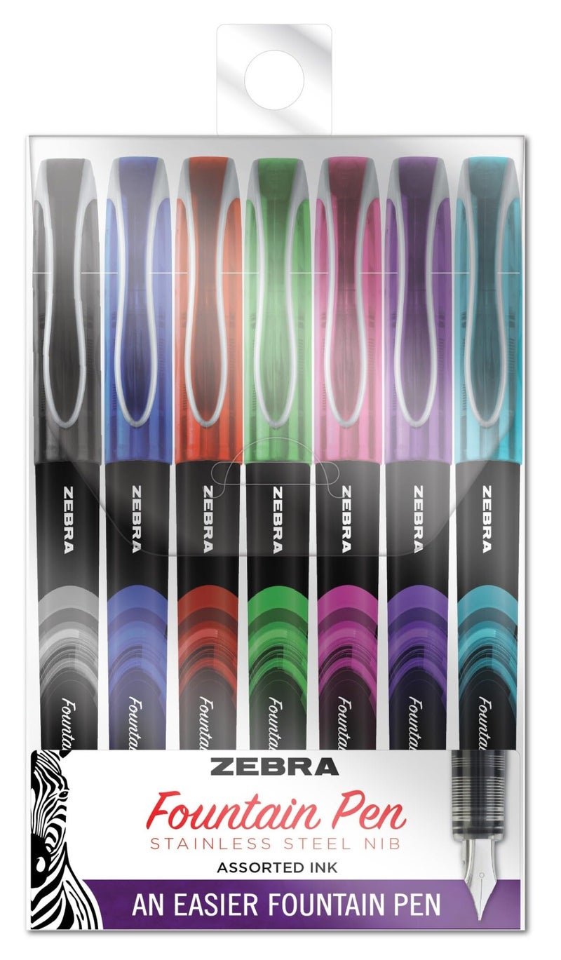 Zebra Pen Fountain, Fine 0.6 Mm, Assorted Ink Colors, Assorted, 7/pack - Image 1