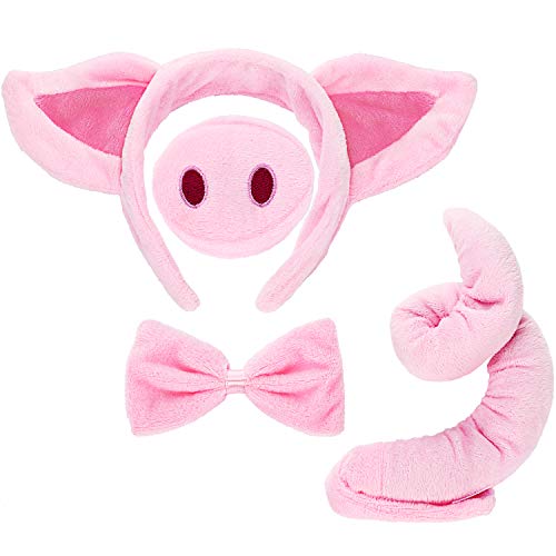 Norme Pig Costume Set Ears Nose Tail and Bow Tie Pink Fancy Dress Kit Accessories for Mardi Gras CarnivalPink - Image 1