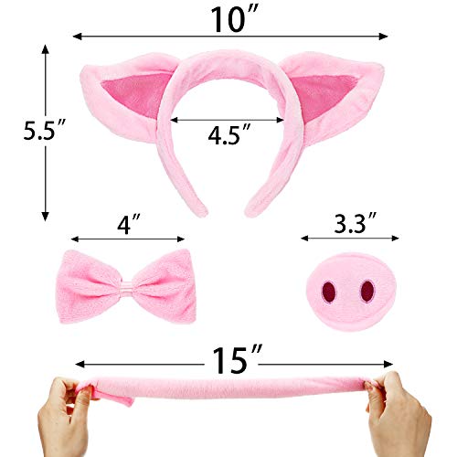 Norme Pig Costume Set Ears Nose Tail and Bow Tie Pink Fancy Dress Kit Accessories for Mardi Gras CarnivalPink - Image 5