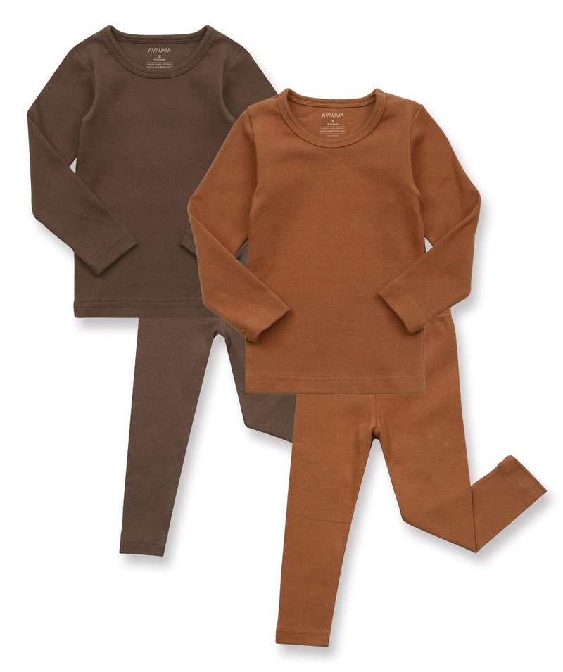 AVAUMA Baby Boys Girls Pajama Set Kids Toddler Snug fit Basic Cotton Sleepwear pjs for Daily (Camel, Brown X-Small) (2Pack-Long) - Image 1