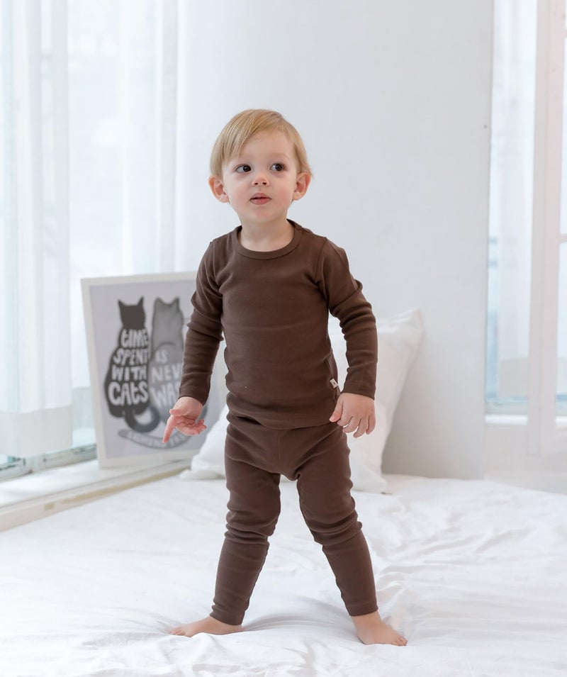 AVAUMA Baby Boys Girls Pajama Set Kids Toddler Snug fit Basic Cotton Sleepwear pjs for Daily (Camel, Brown X-Small) (2Pack-Long) - Image 5