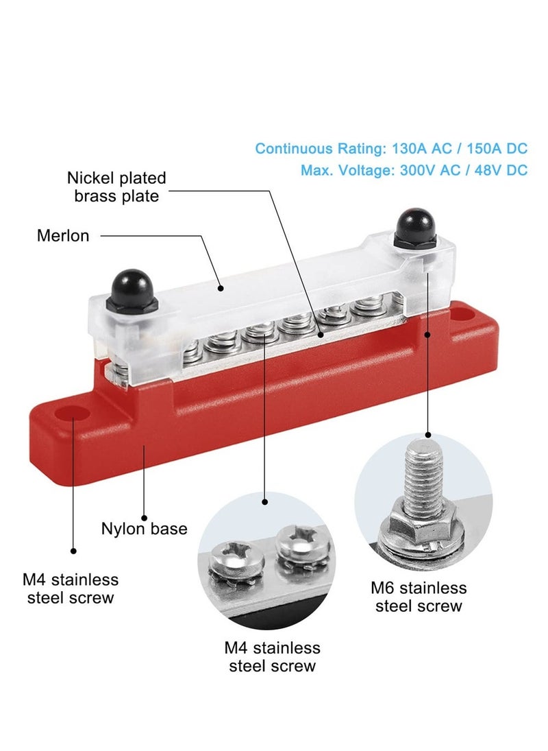 48V 150A Bus Bar Power Distribution Blocks Marine Terminal Studs Blocks Marine Battery Bus Bar 6 Screw Terminal Positive and Negative Battery for Automotive Car Boat - Image 2