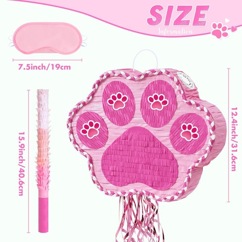 WERNNSAI Pink Dog Paw Pinata - Dog Pinata Pet Theme Party Games Pink Girl Style Puppy Paw Party Decorations Animal Party Supply for Kids Birthday with Blindfold - Image 3