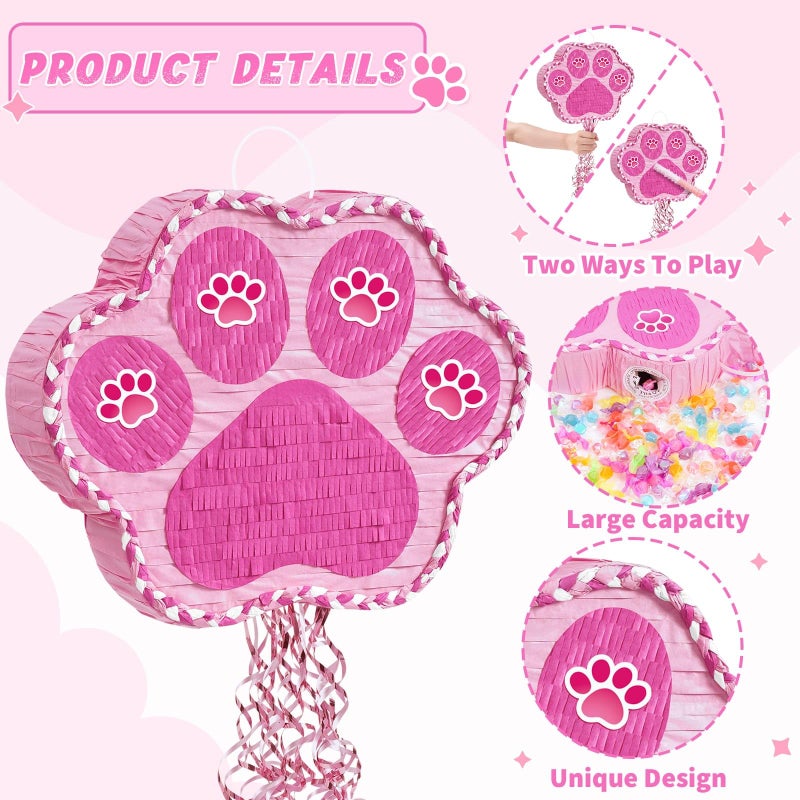 WERNNSAI Pink Dog Paw Pinata - Dog Pinata Pet Theme Party Games Pink Girl Style Puppy Paw Party Decorations Animal Party Supply for Kids Birthday with Blindfold - Image 4