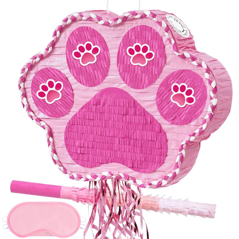 WERNNSAI Pink Dog Paw Pinata - Dog Pinata Pet Theme Party Games Pink Girl Style Puppy Paw Party Decorations Animal Party Supply for Kids Birthday with Blindfold - Image 1