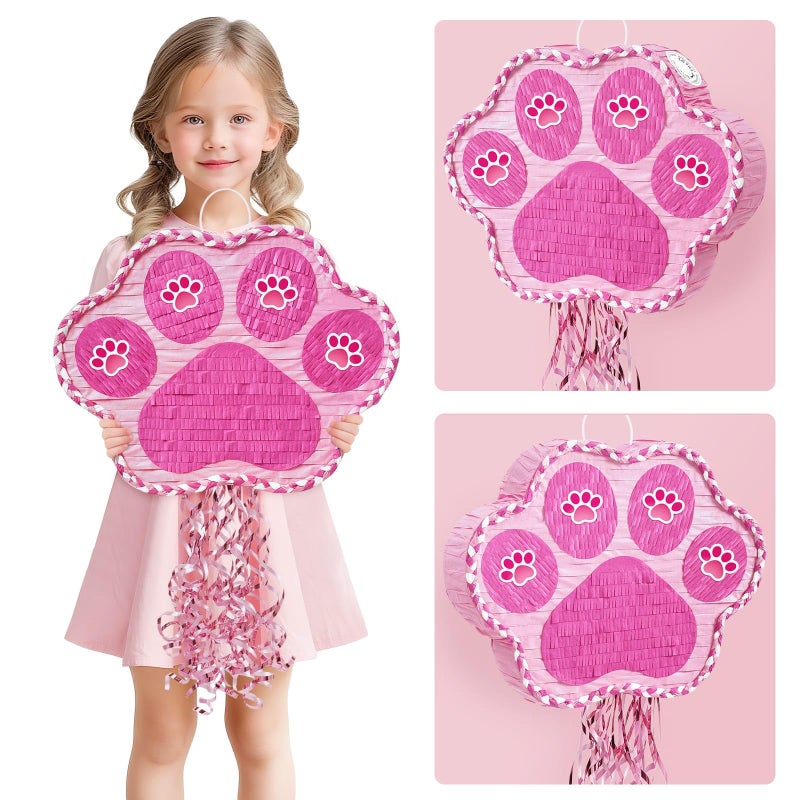 WERNNSAI Pink Dog Paw Pinata - Dog Pinata Pet Theme Party Games Pink Girl Style Puppy Paw Party Decorations Animal Party Supply for Kids Birthday with Blindfold - Image 5