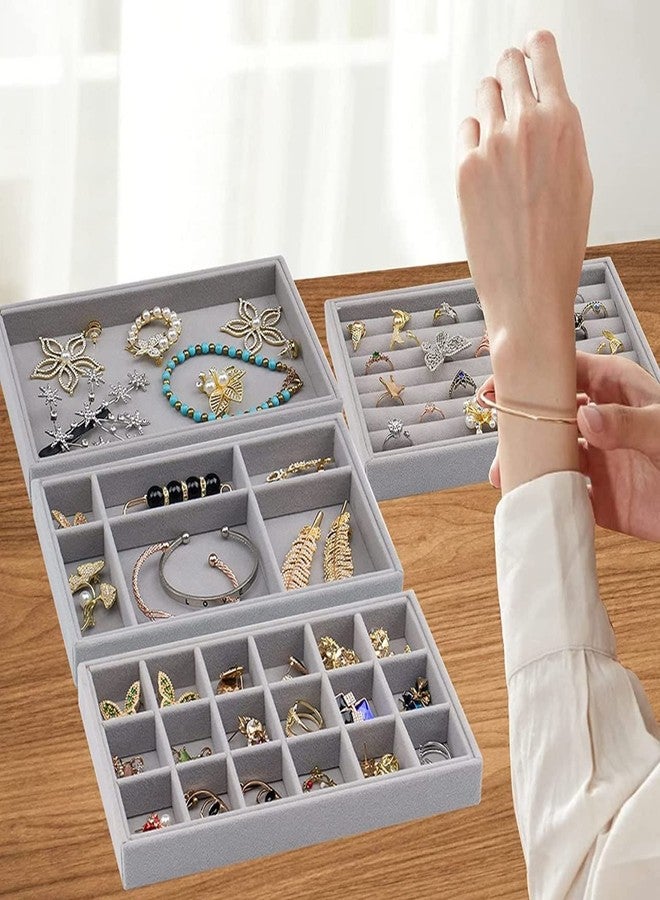 Baktas Velvet Jewelry Drawer Trays, Jewellery Organizer, Earring Organizer Stackable Jewelry Display Trays, Box Ring Holder Necklace Case (Set of 4) - Image 4