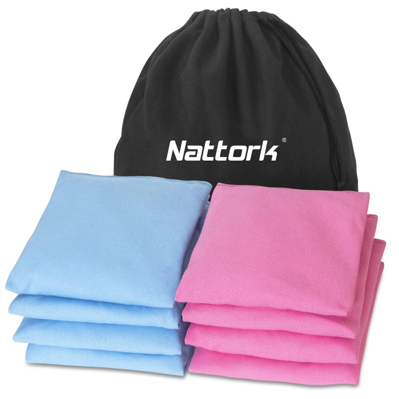 Nattork Cornhole Bags Set of 8 - Premium Corn Hole Bean Bags for Tossing - All Weather Resistant 8 Duck Cloth Double Stiched Corn Hole Bags and Tote Bags - Regulation Size (Blue & Pink) - Image 1