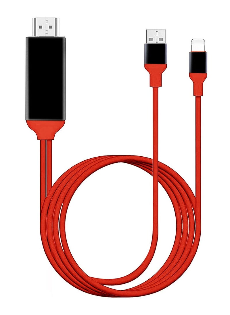 SYOSI - Adapter Cable for Lightning to HDMI Digital AV Sync Audio and Video Connection for iPhone 8 / X/ 11/ 12/ 13 and iPad Devices to TV/Projector/Monitor (Red) - Image 1