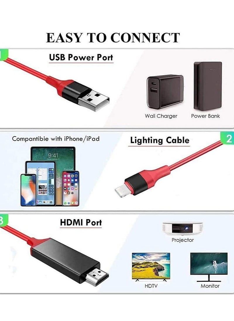 SYOSI - Adapter Cable for Lightning to HDMI Digital AV Sync Audio and Video Connection for iPhone 8 / X/ 11/ 12/ 13 and iPad Devices to TV/Projector/Monitor (Red) - Image 1